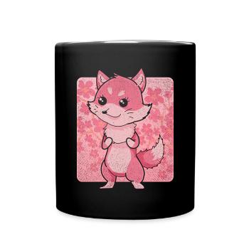 Habitant de la forêt Cadeau animal de forêt Fleur Kawaii Renard - Mug uni - noir - Devant