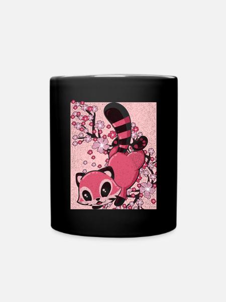 Sakura Zoo Animal Cerisier Fleur Kawaii Panda Rouge - Mug uni - noir