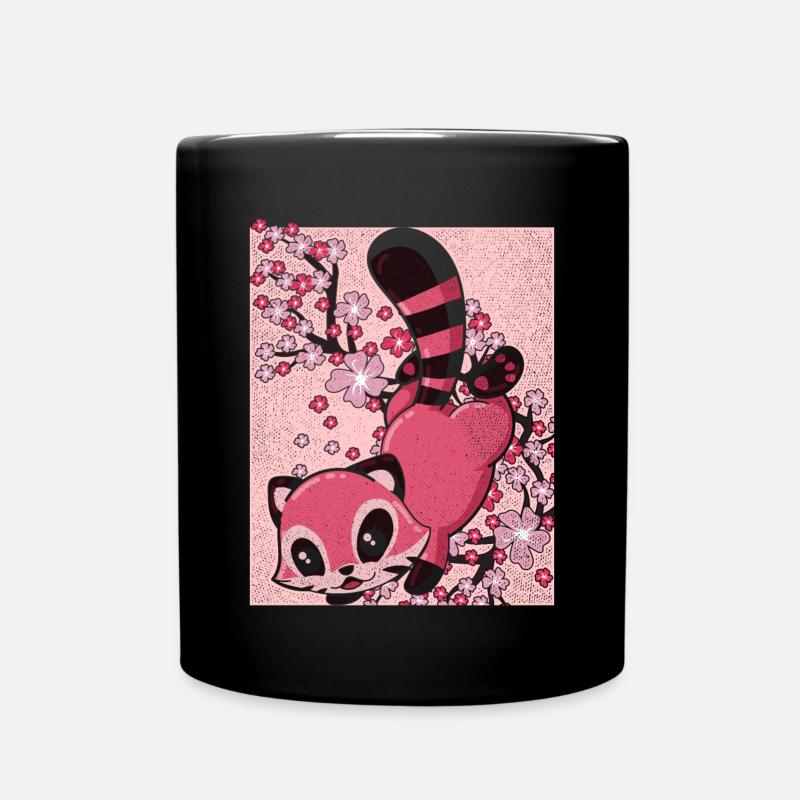 Sakura Zoo Animal Cerisier Fleur Kawaii Panda Rouge - Mug uni - noir