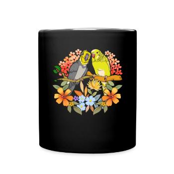 Vogelliebhaber Vogel Geschenk Blumen Sittich - Tasse einfarbig - Schwarz - Vorne