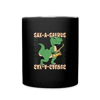 Sax-A-Saurus - TREX on saxophone - Full Colour Mug - black - Front