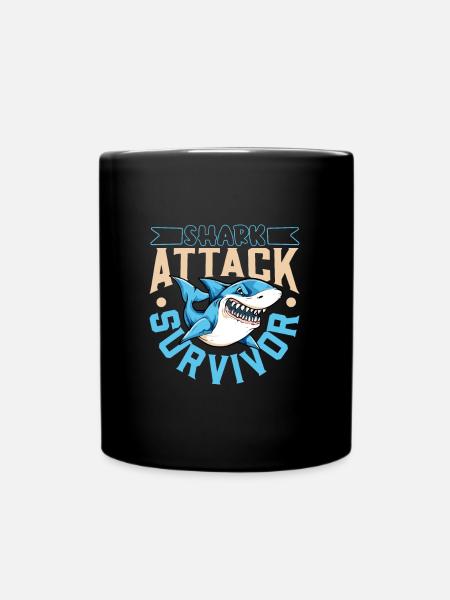 I survived a shark attack - shark bite - Full Colour Mug - black