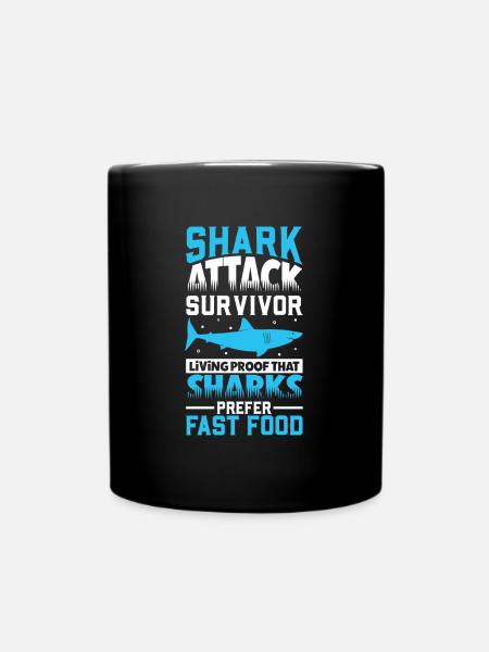 Sharks like fast food - shark attack - Full Colour Mug - black