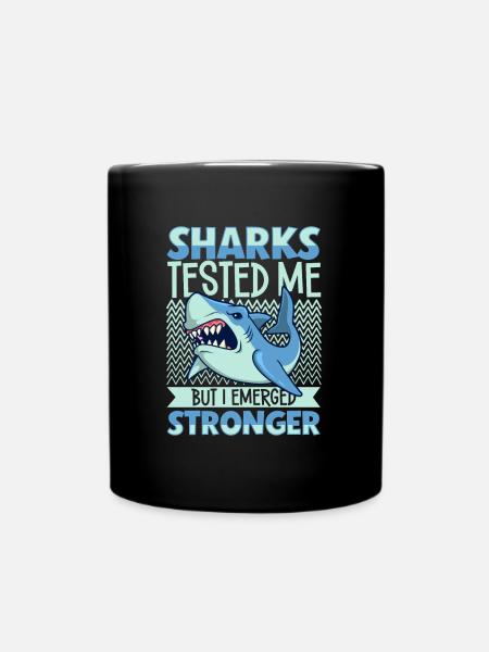 Sharks have tested me - shark attack - Full Colour Mug - black