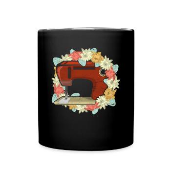 Pretty Flower Sewing Machine Seamstress Gift Sewing - Full Colour Mug - black - Front
