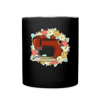 Flowers Blossoms Seamstress Sewing Machine Gift Sewing - Full Colour Mug - black - Front