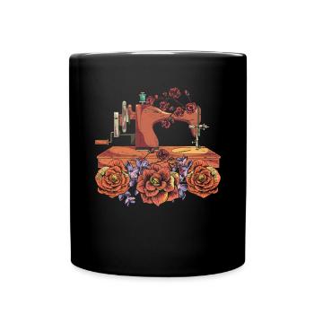 Seamstress Rose Sewing Machine Knitting Gift Sewing - Full Colour Mug - black - Front