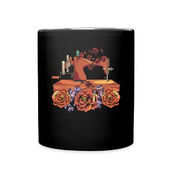 Pretty roses sewing machine seamstress gift sewing - Full Colour Mug - black - Front