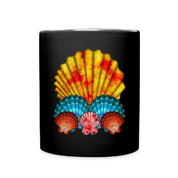Sommerurlaub Geschenk Farbenfrohes Muschel - Tasse einfarbig - Schwarz - Vorne