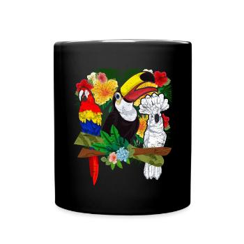 Tropischer Vogel Geschenk Kakadu Tukan Papagei - Tasse einfarbig - Schwarz - Vorne