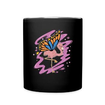 Tropical Bird Gift Butterfly Flamingo - Full Colour Mug - black - Front