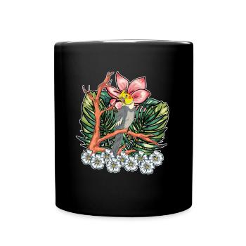 Flower Parrot Bird Gift Cockatiel Parakeet - Full Colour Mug - black - Front