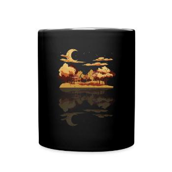 Forest Trees Reflection Gift Crescent Moon Nature - Full Colour Mug - black - Front