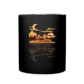 Halbmond Wald Bäume Reflektion Geschenk Natur - Tasse einfarbig - Schwarz - Vorne