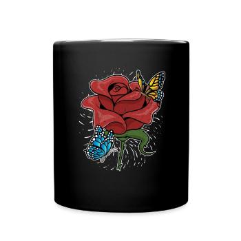 Fleurs botaniques Fleurs Cadeau Papillon Rose - Mug uni - noir - Devant