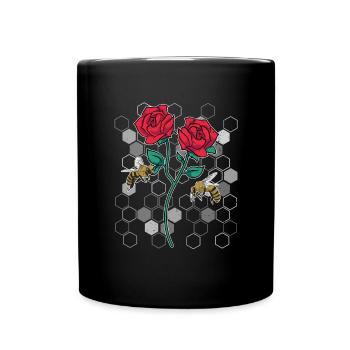 Garden Flowers Blossoms Gift Nature Bee Rose - Full Colour Mug - black - Front