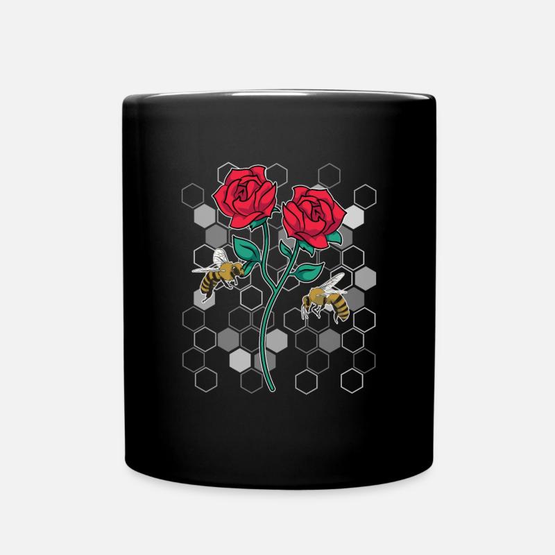 Botanischer Garten Blumen Geschenk Biene Rose - Tasse einfarbig - Schwarz