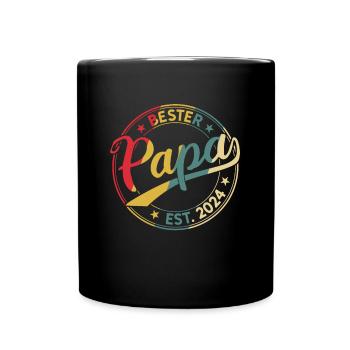 Bester Papa 2024 Papa seit 2024 Retro - Tasse einfarbig - Schwarz - Vorne