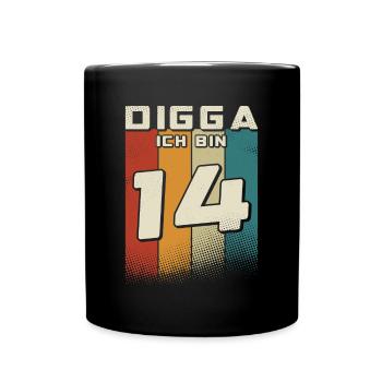 Digga ich bin 14 Jahre Junge 14. Geburtstag Retro - Tasse einfarbig - Schwarz - Vorne