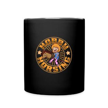 Kleines Mädchen beim Hobby Horsing - Tasse einfarbig - Schwarz - Vorne