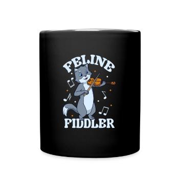 Feline Fiddler - Katze an der Geige - Tasse einfarbig - Schwarz - Vorne
