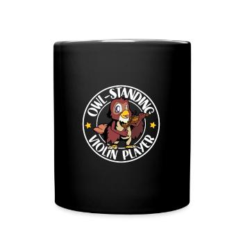 Eule an der Geige - Tasse einfarbig - Schwarz - Vorne