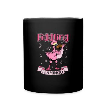 Fiddling Flamingo - Flamingo on the violin - Full Colour Mug - black - Front