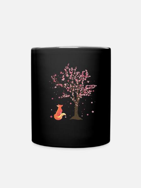 Kirschblüten Baum Wald Tier Geschenk Sakura Fuchs - Tasse einfarbig - Schwarz