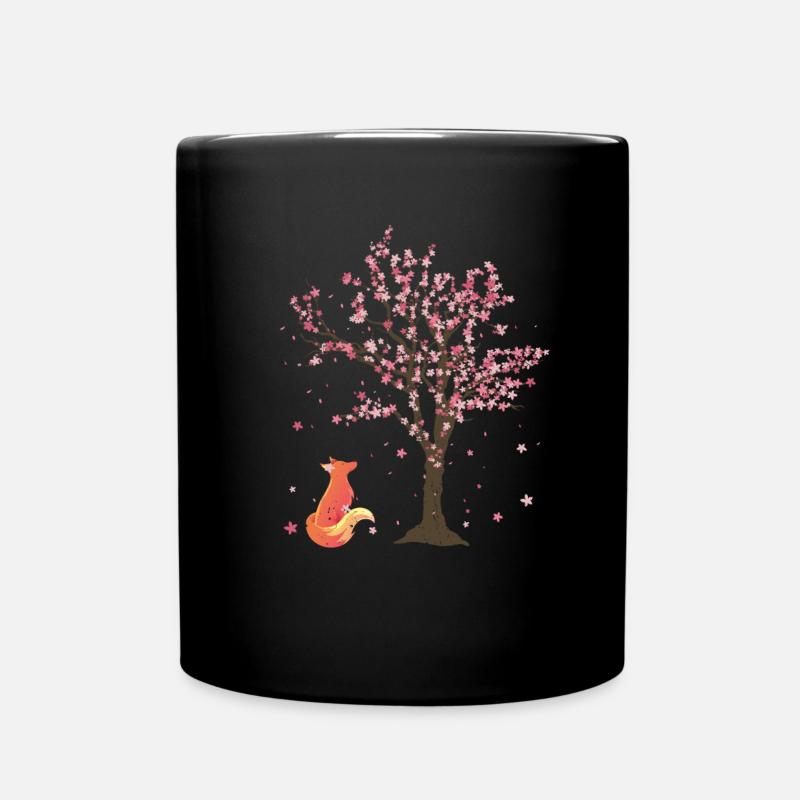 Kirschblüten Baum Wald Tier Geschenk Sakura Fuchs - Tasse einfarbig - Schwarz