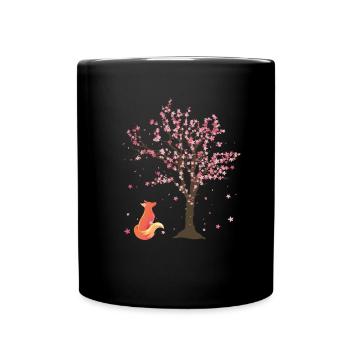 Sakura Tree Woodland Animal Gift Cherry Blossom Fox - Full Colour Mug - black - Front