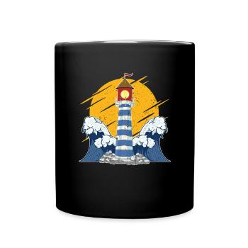 Mer vagues océan cadeau pleine lune phare - Mug uni - noir - Devant
