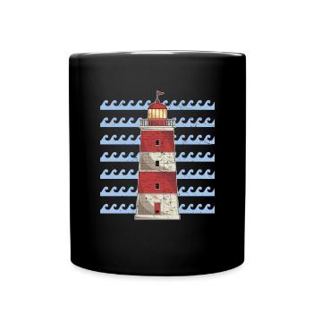 Sea Waves Ocean Gift Lighthouse - Full Colour Mug - black - Front