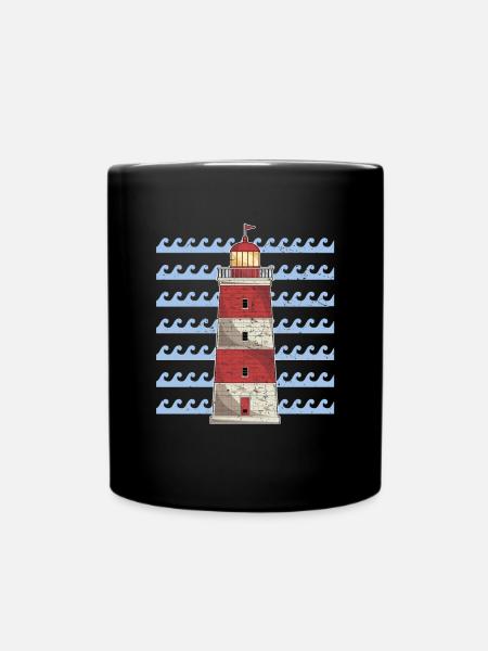Mer vagues océan cadeau phare - Mug uni - noir