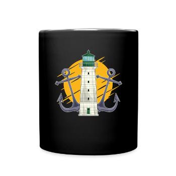 Sea Ship Anchor Gift Full Moon Lighthouse - Full Colour Mug - black - Front