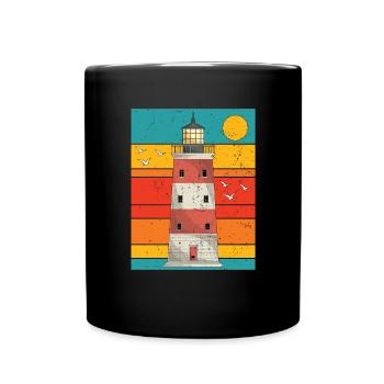 Rétro pleine lune mer cadeau phare - Mug uni - noir - Devant