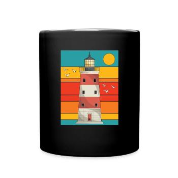Océan pleine lune cadeau rétro phare - Mug uni - noir - Devant