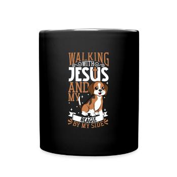 Jesus and Dog - Beagle - Full Colour Mug - black - Front