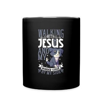 Jésus et le chien - Border Collie - Mug uni - noir - Devant