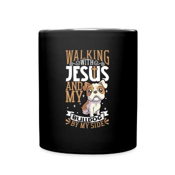 Jesus and Dog - Bulldog - Full Colour Mug - black - Front