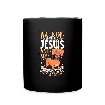 Jesus and Dog - Dachshund - Full Colour Mug - black - Front