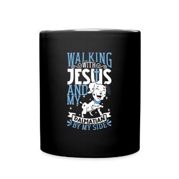 Jesus and Dog - Dalmatian - Full Colour Mug - black - Front