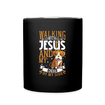 Jesus and Dog - Boxer - Full Colour Mug - black - Front