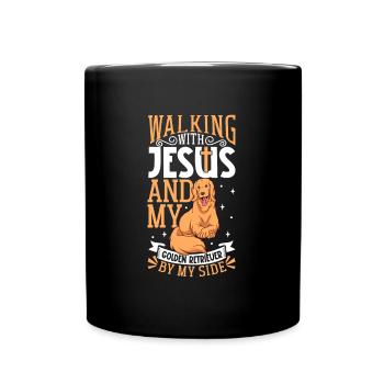 Jesus and Dog - Golden Retriever - Full Colour Mug - black - Front