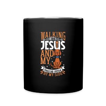 Jesus and Dog - Magyar Vizsla - Full Colour Mug - black - Front