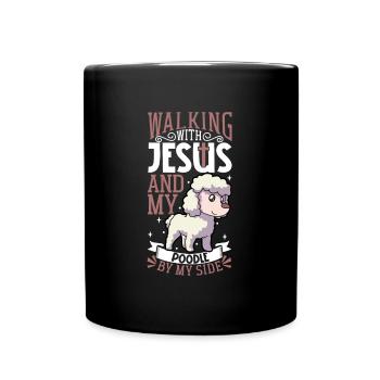 Jésus et chien - Caniche - Mug uni - noir - Devant