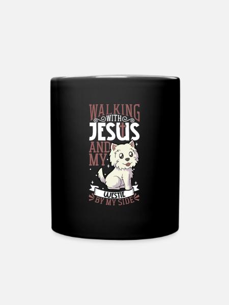 Jesus and Dog - West Highland Terrier - Full Colour Mug - black