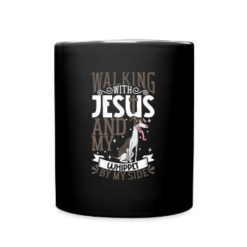 Jesus und Hund - Whippet - Tasse einfarbig - Schwarz - Vorne