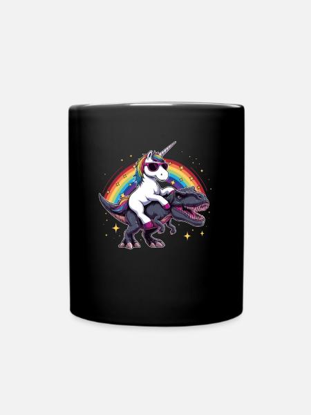Einhorn-Dinosaurier-T-Rex-Geschenk für Mädchenspaß - Tasse einfarbig - Schwarz