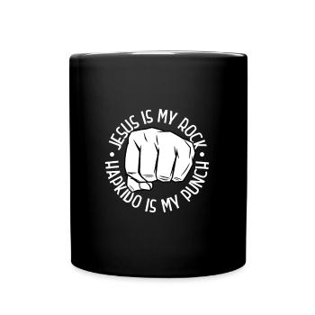 Jesus ist mein Fels - Hapkido ist mein Schlag - Tasse einfarbig - Schwarz - Vorne
