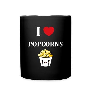 Ich liebe Popcorn - Tasse einfarbig - Schwarz - Vorne